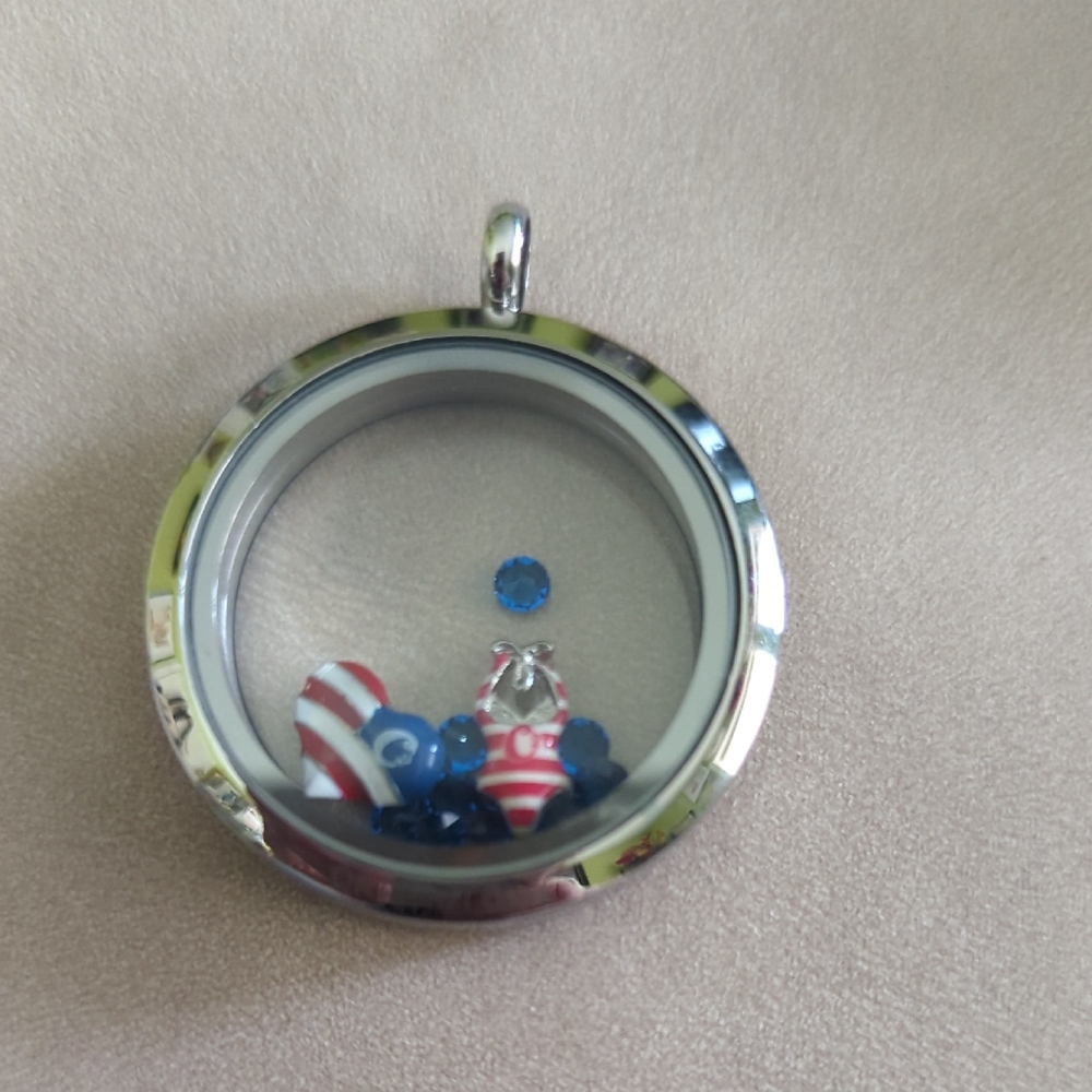 Origami Owl Living Locket with Patriotic White, Blue, and Red Charms